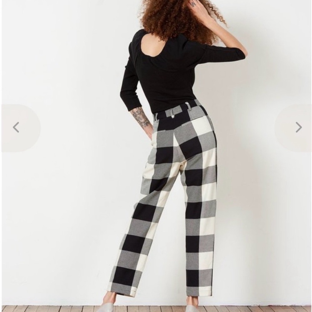 Mara Hoffman Dita Pant Ensenada Plaid Black Cream Organic Cotton High Waist. 12 - Picture 2 of 9